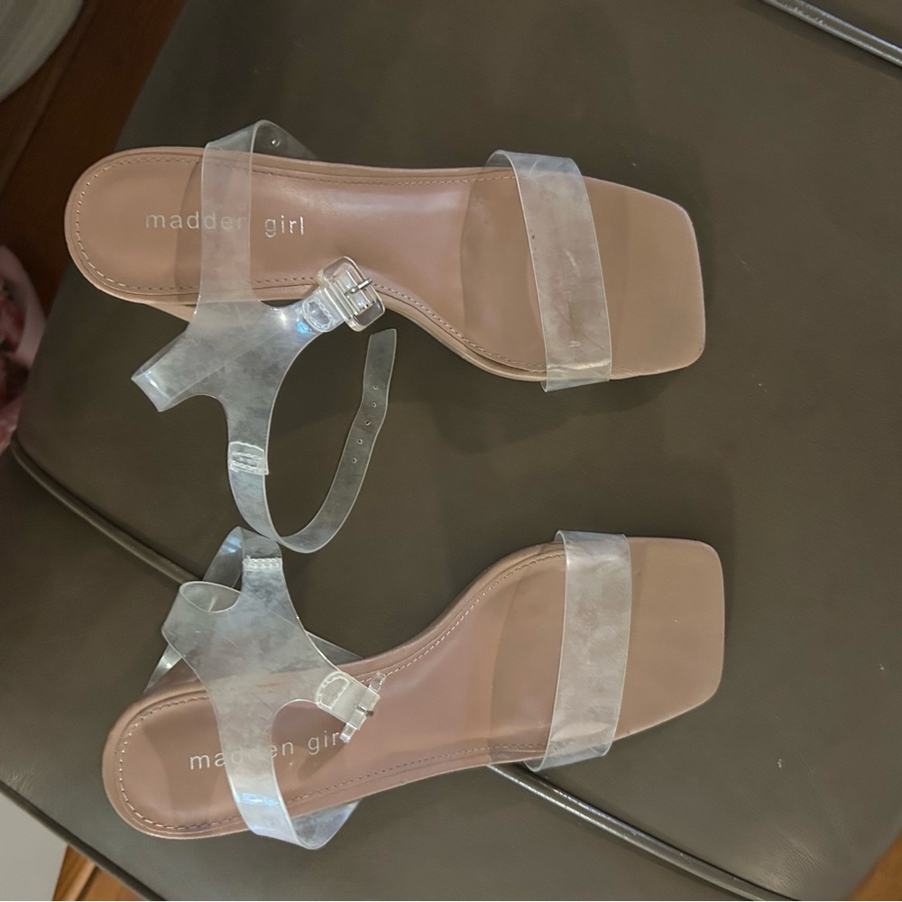 Madden Girl Transparent Strap Tan Heels